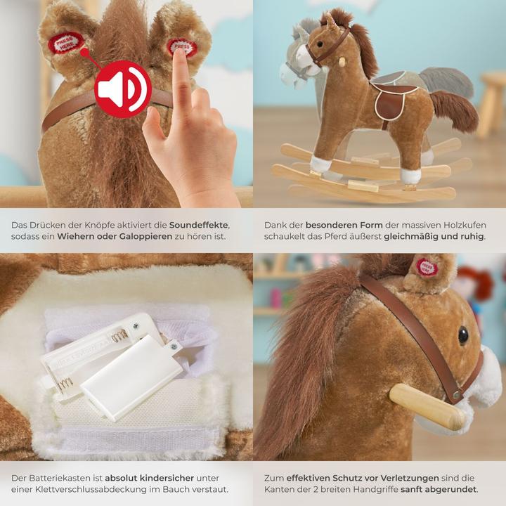 Image du produit tectake Cheval à bascule en peluche, design de haute qualité, à partir de 24 mois