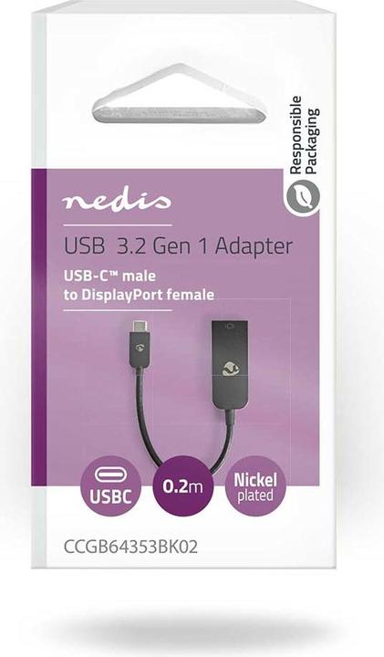 Produktbild Nedis CCGB64353BK02 USB-Adapter USB 3.2 Gen 1 USB-C™ Stecker DisplayPort Buchse 0.20 m Rund Vernicke (USB Typ-C, 20 cm)