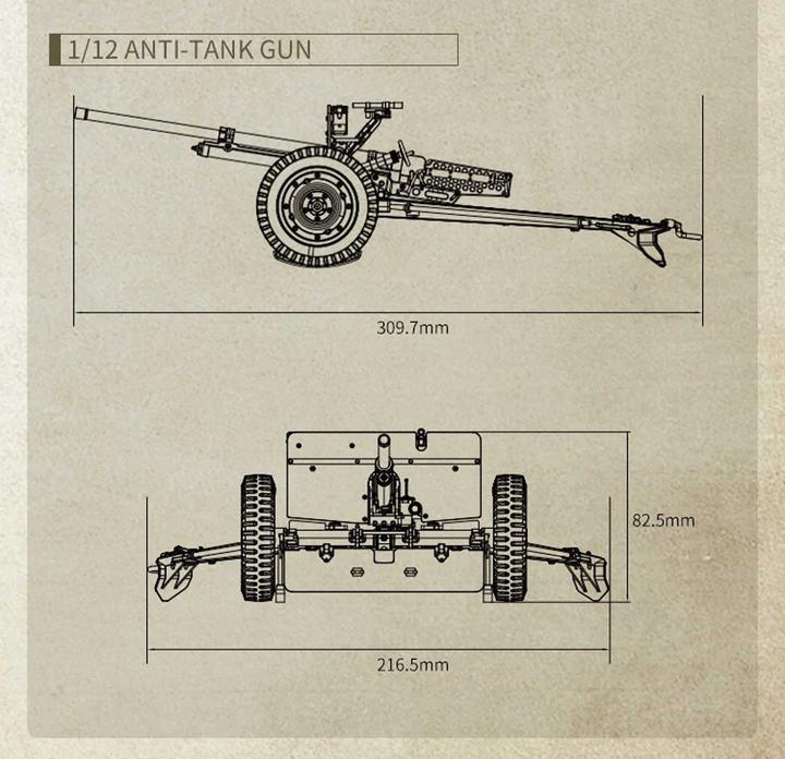 Actual product image RocHobby Trailer Anti-tank gun M3 1:12 (RTR Ready-to-Run)