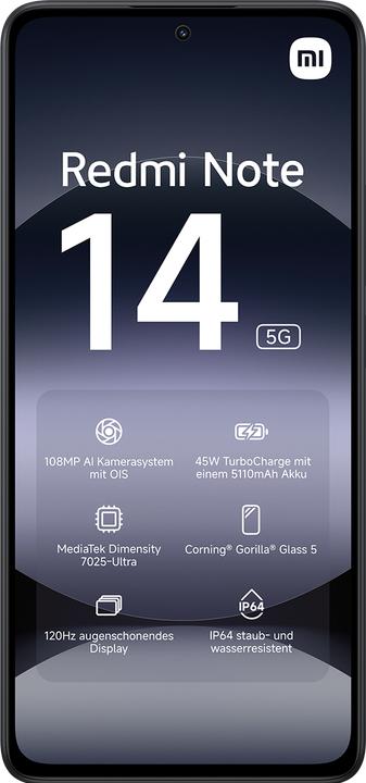 Actual product image Xiaomi Redmi Note 14 5G (128 GB, Midnight Black, 6.67", Dual SIM, 5G)