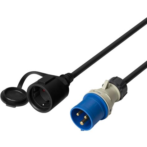 Thumbnail - Deltaco Geerdetes Adapterkabel IP44, 230 V 16 A, 1 m, schwarz, Interne Kabel (PC)