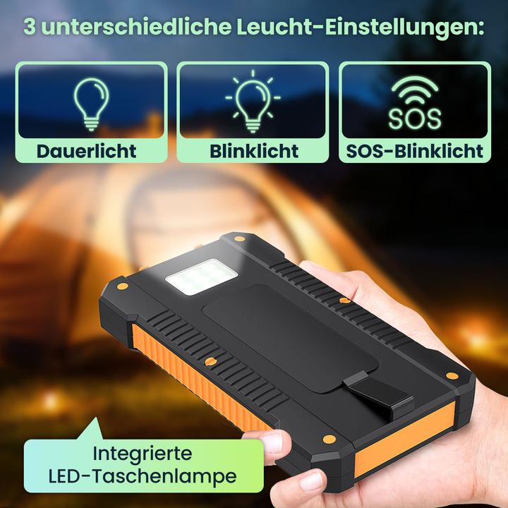 Actual product image Ideoon Solar-Powerbank, 8.000 mAh, IP65, 2x USB-A, Typ-C-Input, LED-Leuchte (8000 mAh)