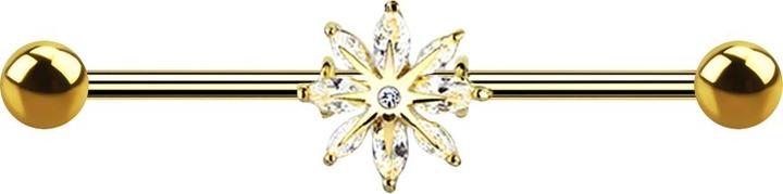 Produktbild Star Piercing Barbell 14k vergoldet mit Schneestern (Messing, Chirurgenstahl 316L)