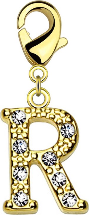 Produktbild Star Piercing Anhänger 14k vergoldet mit Kristall Buchstabe R (Messing)