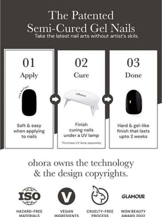 Actual product image Ohora Semi Cured Gel Nail Strips N Onyx - Salon-Quality Long Lasting Easy to Apply and Remove - Incl (Nail glue, N Onyx)