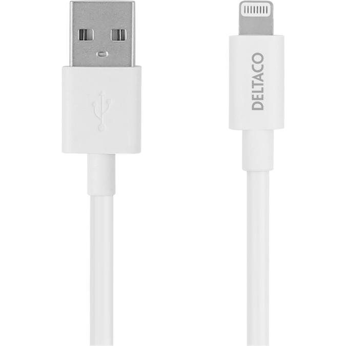Deltaco Lightning cable USB-A -Lightning, 2m, Apple C189 chipset, MFi, FSC marked package, white (2 m, USB 2.0), USB Kab...