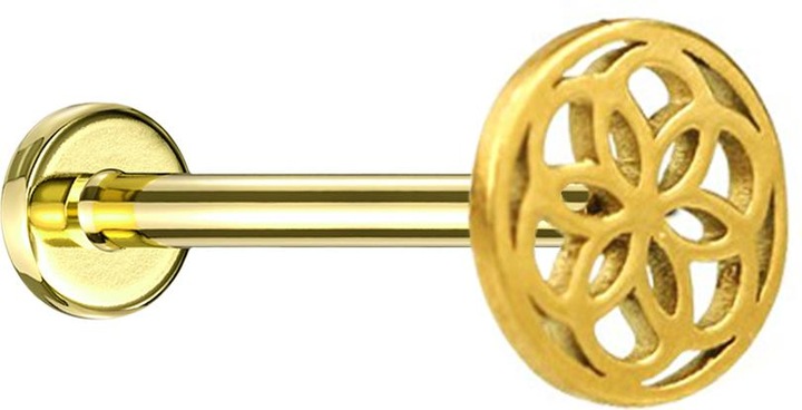 Produktbild Star Piercing Micro Labret Innengewinde vergoldet Blume des Lebens (Chirurgenstahl 316L, ohne Messing)