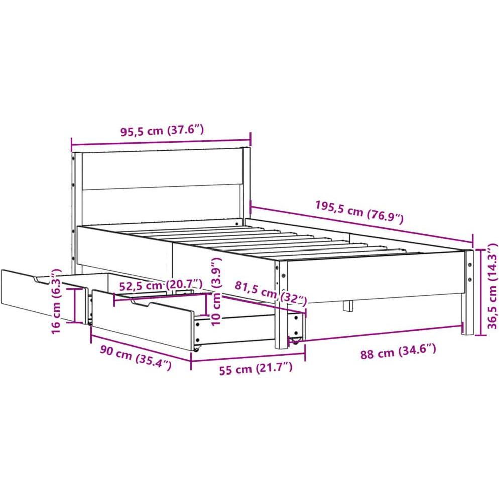 Thumbnail - VidaXL, Bett, Bett ohne Matratze Kiefer (90 x 190 cm)