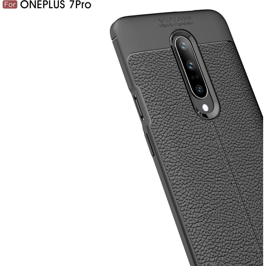 Thumbnail - Screenguard OnePlus 7 Pro Hülle Leather Design TPU Cover (OnePlus 7 Pro), Smartphone Hülle, Schwarz