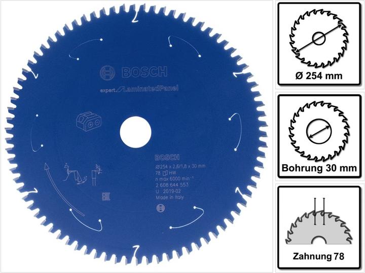 Produktbild Bosch Professional Zubehör Akku-Kreissägeblatt Expert for Laminated Panel, 254 x 2,6/1,8 x 30, 78 Zähne