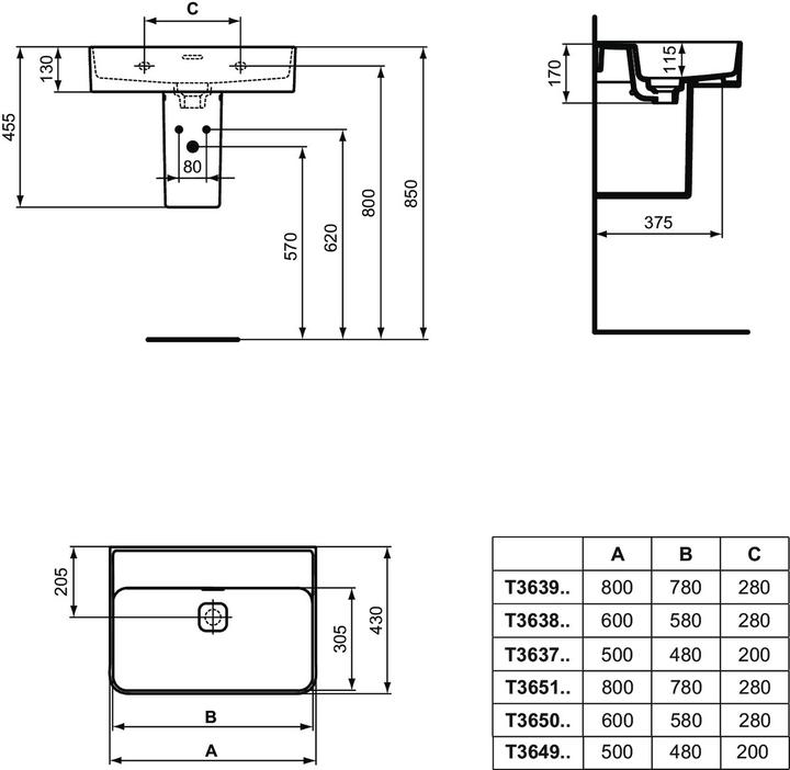 Actual product image Ideal Standard Washbasin Strada II 80 x 43 cm wei underside polished T365101 (430 mm, 800 mm)