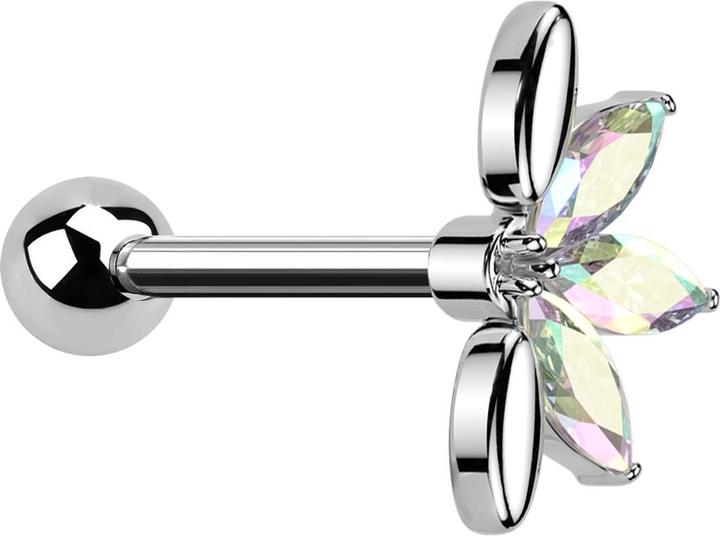 Produktbild Star Piercing Micro Barbell silber mit Kugel und Fächer silber drei ovale Kristalle multicolor (Messing, Chirurgenstahl 316L)