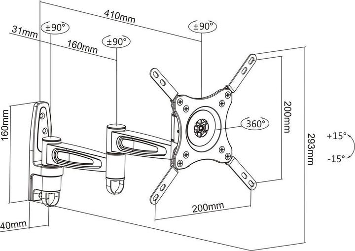 Actual product image Multibrackets M VESA flexible arm 360 III Black 75 100 200 (Wall, 32", 15 kg)