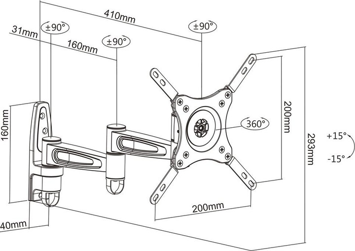 Produktbild Multibrackets M VESA Flexarm 360 III Black 75 100 200 (Wand, 32", 15 kg)