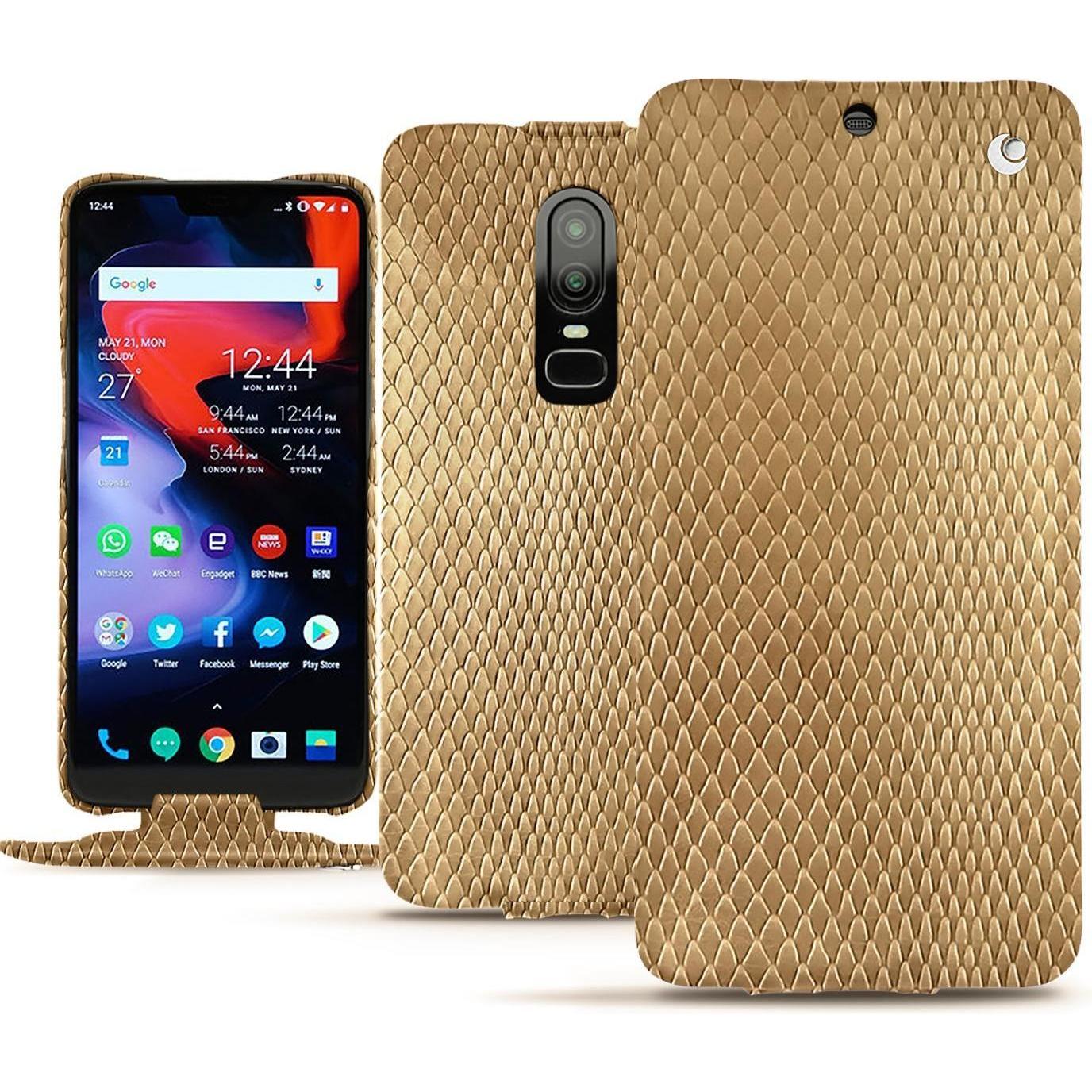 Noreve Lederschutzhülle vertikal (OnePlus 6), Smartphone Hülle, Beige