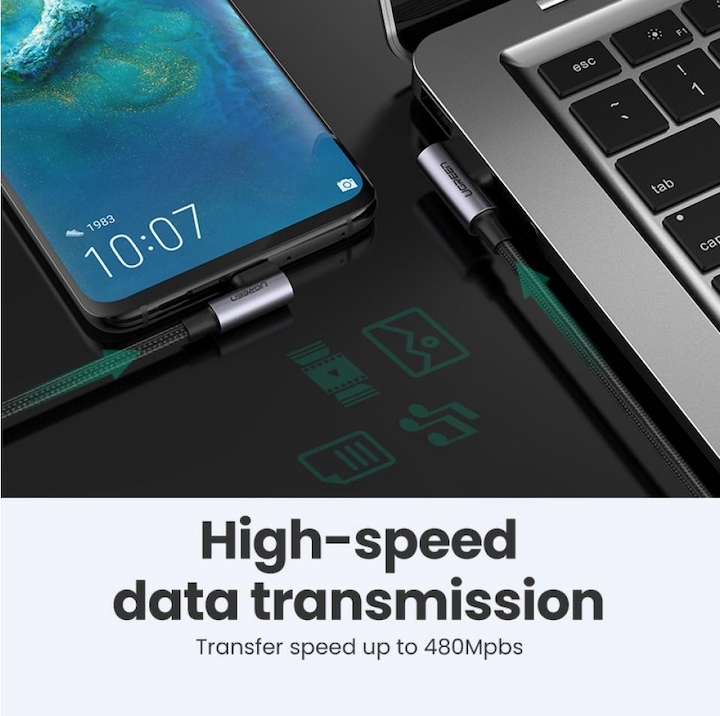 Image du produit Ugreen Câble de recharge rapide USB C à angle droit (0.50 m, USB 2.0)