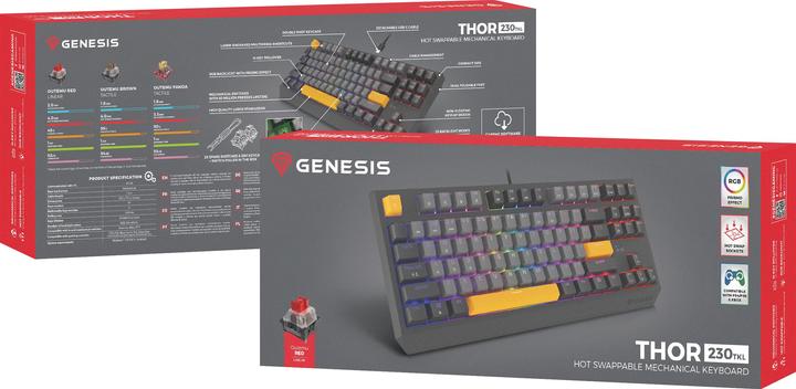 Actual product image Genesis Klawiatura Thor 230 TKL Outemu Red (NKG-2082) (US, Wireless, Cable)