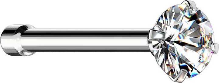 Star Piercing Nasenstecker gerade silber runder Kristall silber gefasst (Chirurgenstahl 316L)