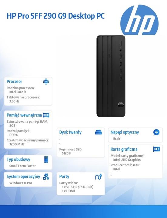 Actual product image HP Pro SFF 290 G9 i3-14100 Computer (512 GB, 8 GB)