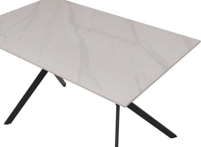 Image du produit Mendler Esszimmertisch HWC-O58, Sinterstein Metall, Marmor-Optik 120cm – weiss