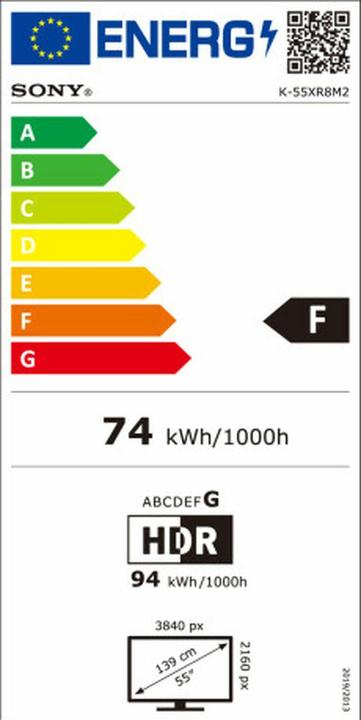 Energy Label Sony K-55XR8M2 (55", Bravia 8 II, OLED, 4K, 2025)