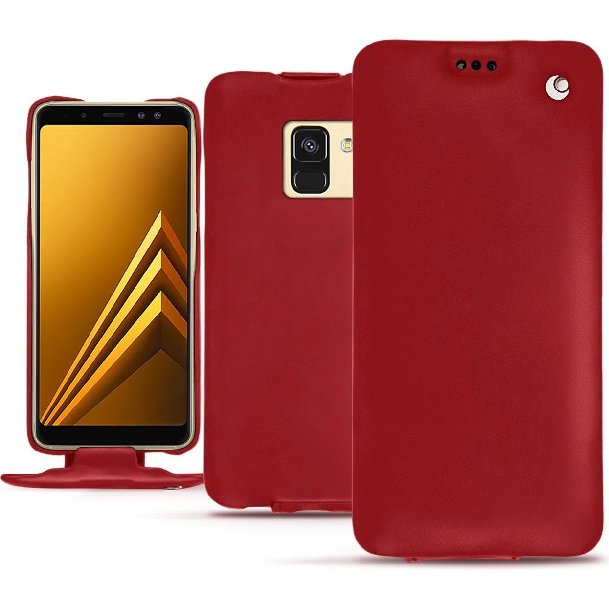 Noreve Lederschutzhülle vertikal (Samsung Galaxy A8+), Smartphone Hülle, Rot