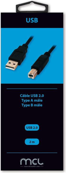 Produktbild MCL USB 2.0 CABLE A PLUG ON B PLUG 2M (2 m, USB 2.0)