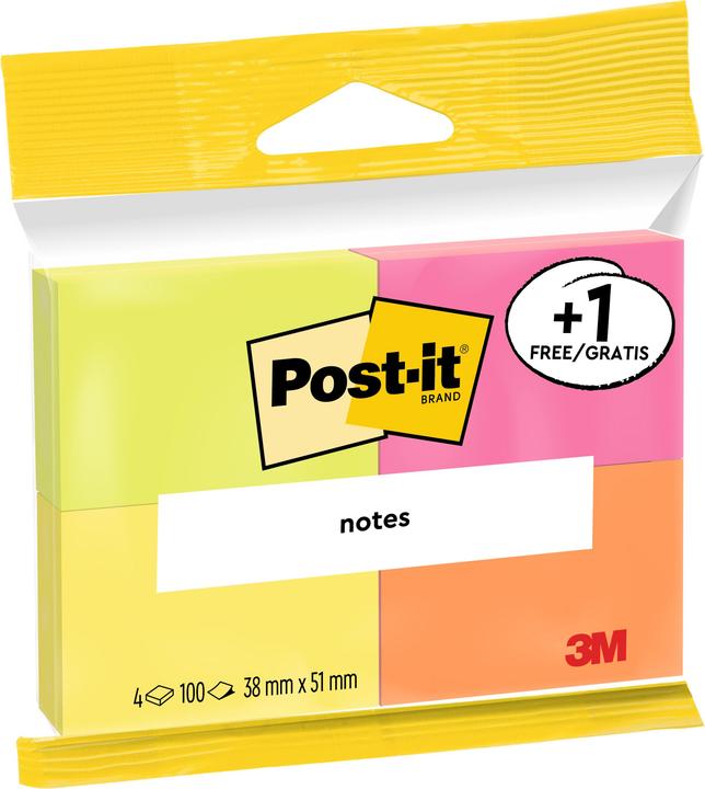 Produktbild Post-it Haftnotizen 3 + 1 (51 x 38 mm)