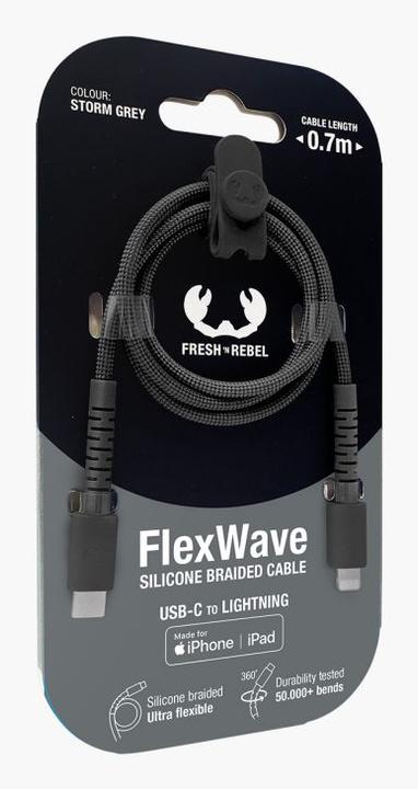 Produktbild Fresh'N Rebel Fresh 'n Rebel USB-C zu Lightning silicon geflochtenes Kabel "FlexWave" 70cm, Storm Grey (0.70 m, 30 W)