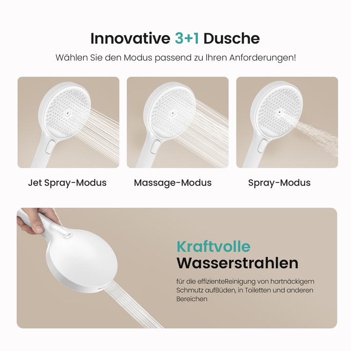Produktbild Emke Duschsystem Mit Thermostat, Handbrause + Regendusche(3 StrahlstäRken) + Unterer Auslass, mattweiss