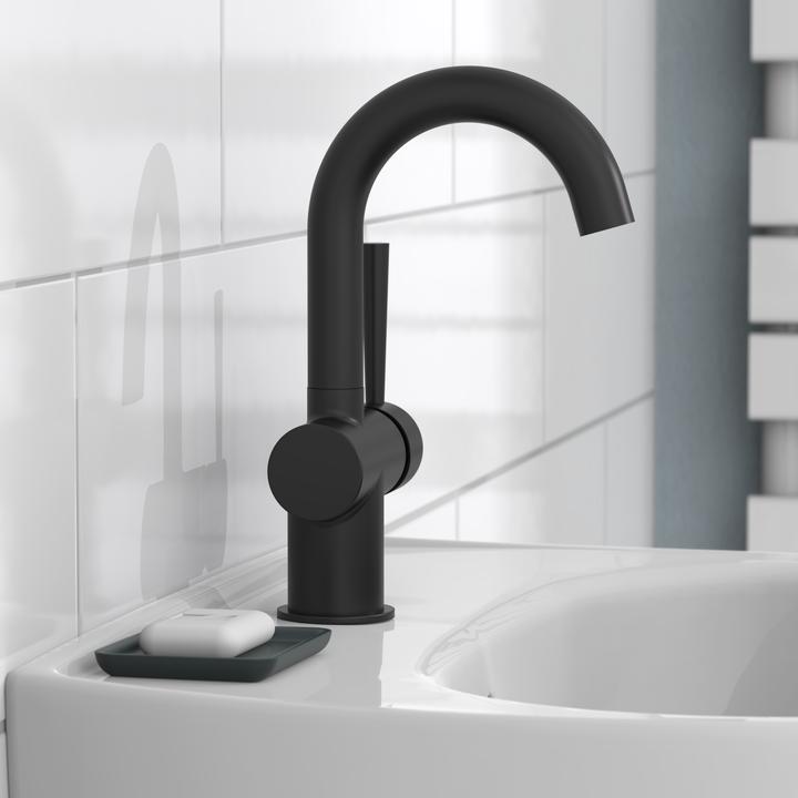 Produktbild Schütte Wasserhahn Bad CORNWALL Waschtischarmatur Schwarz matt Einhebelmischer Mischbatterie 79016