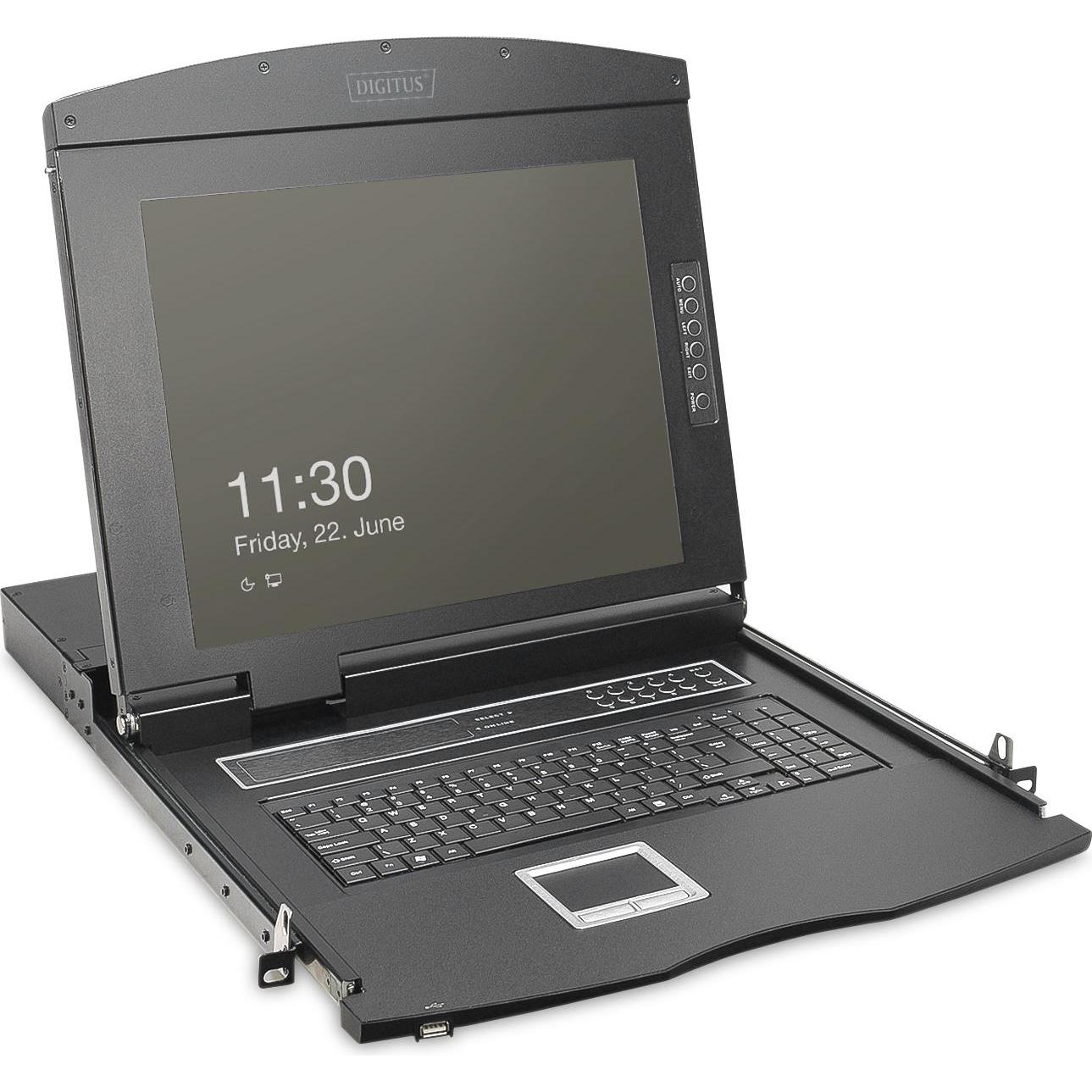Digitus 19" HD LCD KVM Konsole, 1-Port VGA, UK Tastatur, KVM Switch, Schwarz