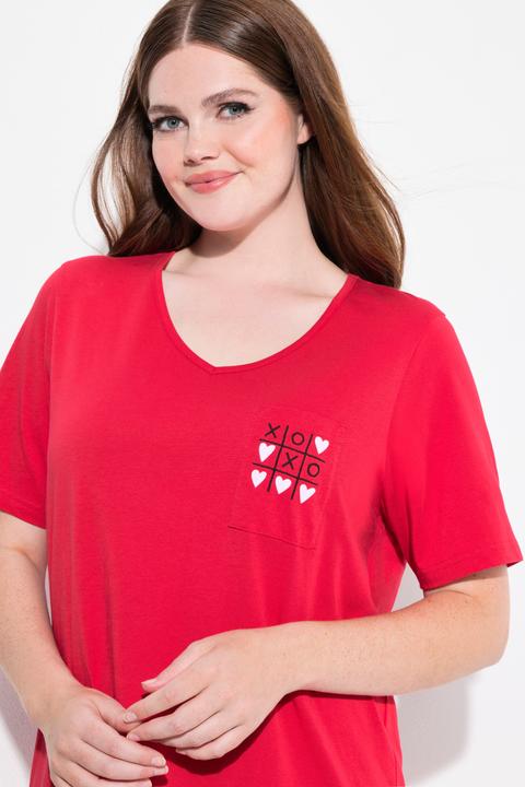 Image du produit Ulla Popken T-shirt long motif coeurs, col en V et manches courtes (50, 52)