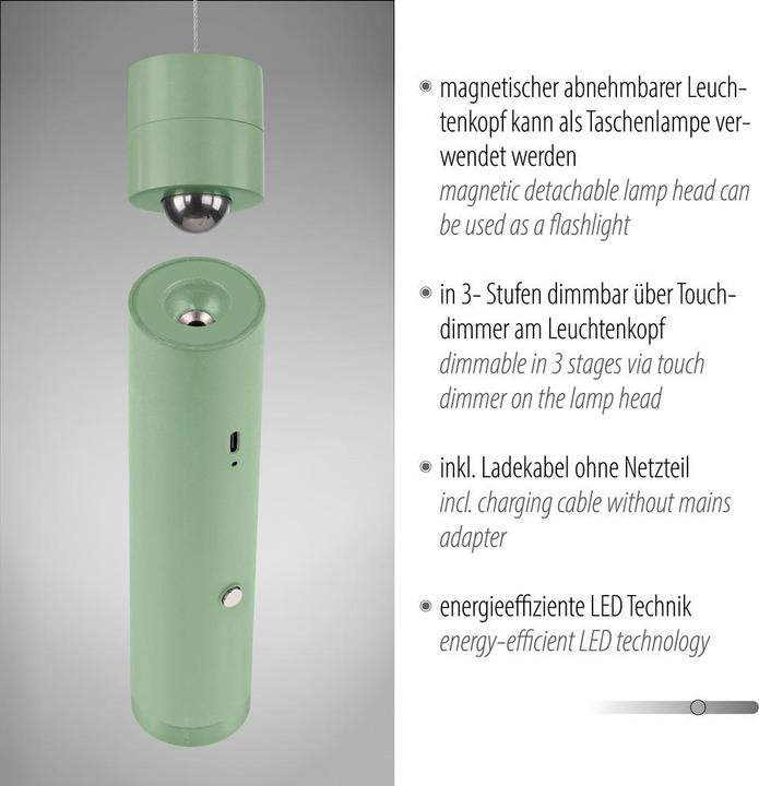 Produktbild Just Light LED Akku-Pendelleuchte USB (300 lm)