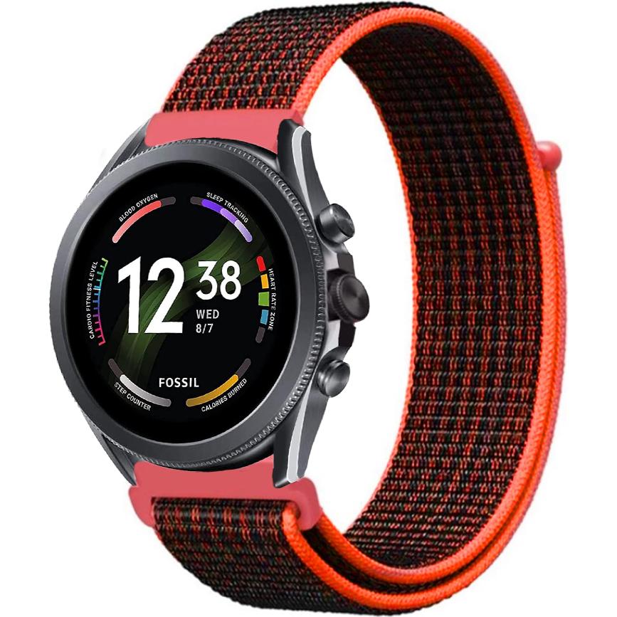 Strap-it Nylonarmband (22 mm, Nylon), Uhrenarmband, Schwarz, Orange, Mehrfarbig