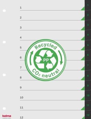 Image du produit Kolma Intercalaire LineaVerde A4 recyclé 1-12 12 pcs. noir