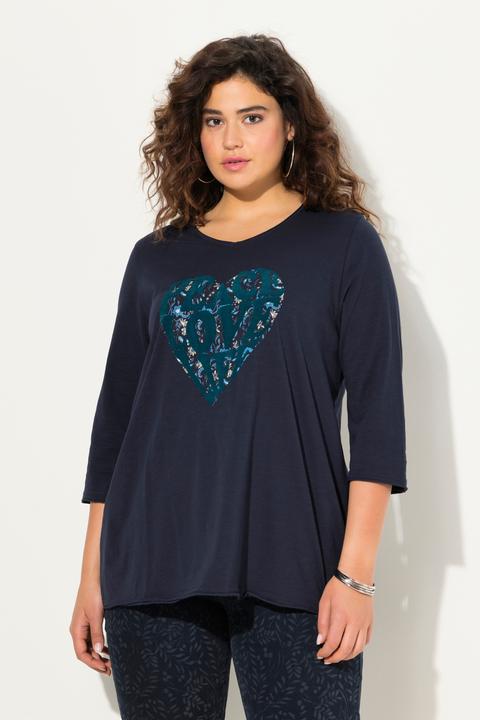 Immagine prodotto Ulla Popken Maglia dal taglio svasato con cuore, scollo a V e maniche lunghe (46, 48)