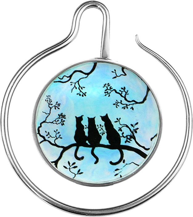 Produktbild Star Piercing Ohrgewicht Ring silber drei Katzen auf Ast Epoxy blau (Organisch, Messing)