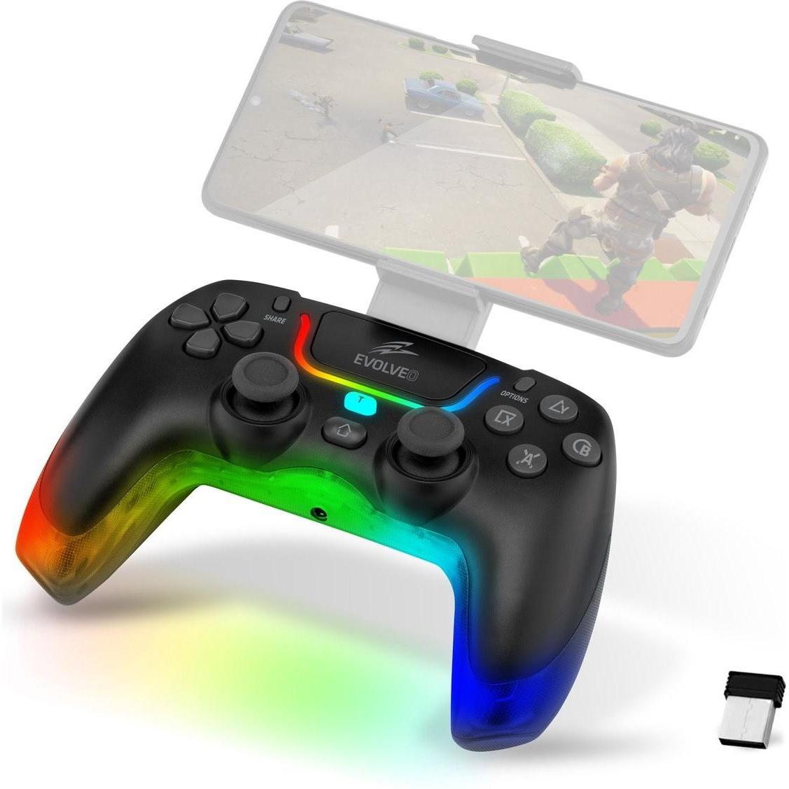 Evolveo Ptero2, bezdrátový & drátový gamepad pro PC, PS3/4/5, iOS, Android, Switch, černý (Android, iOS, PC, Switch), Controller gaming, Nero