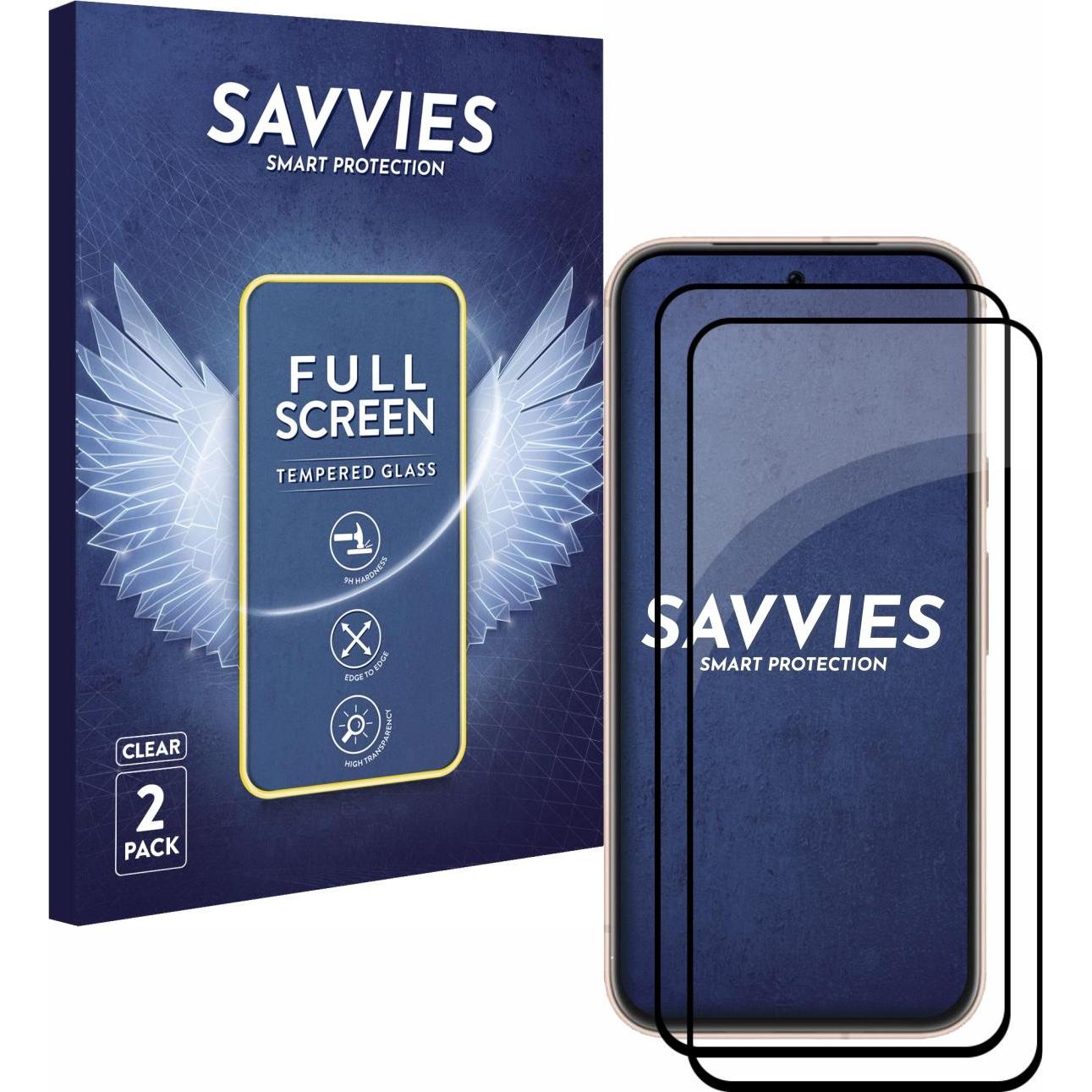 Savvies Full-Screen Displayschutz Panzerglas Schutzglas (2 Stück, Google Pixel 8a), Smartphone Schutzfolie, Transparent