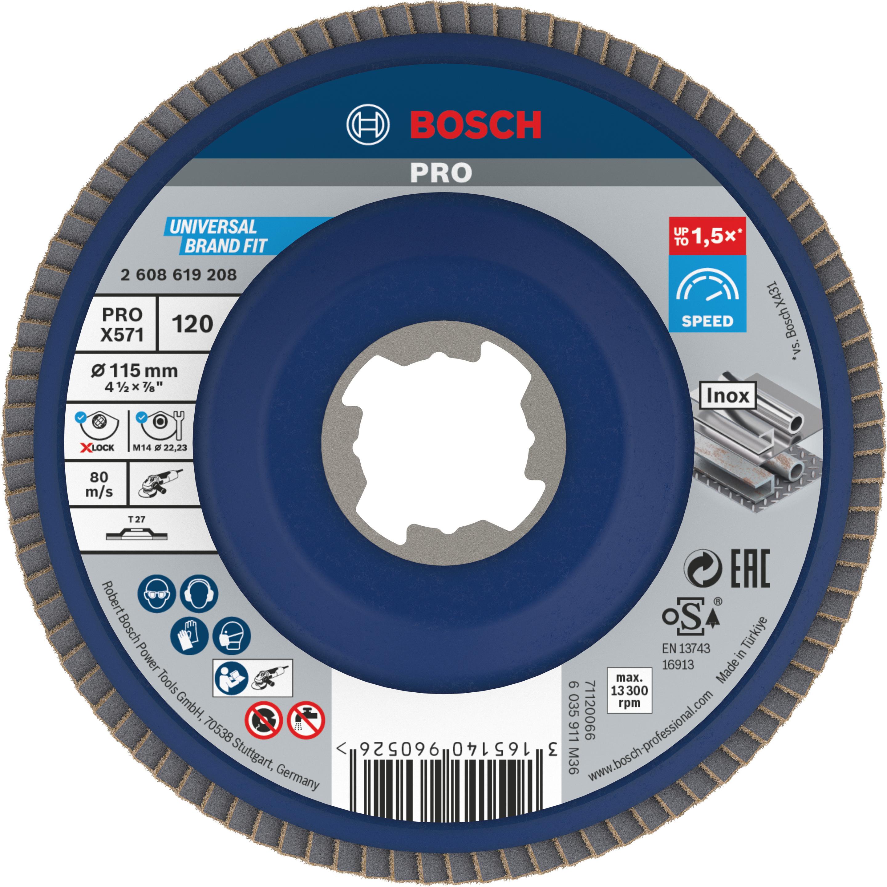 Bosch Professional Zubehör, Schleifmittel, PRO X571 X-Lock Fächerschleifscheibe, 115 mm, G120 (120)