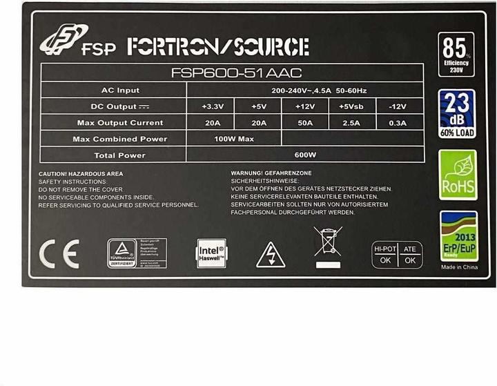 Produktbild Fortron Power Supply 600W FSP 80+ Super Silent (600 W)
