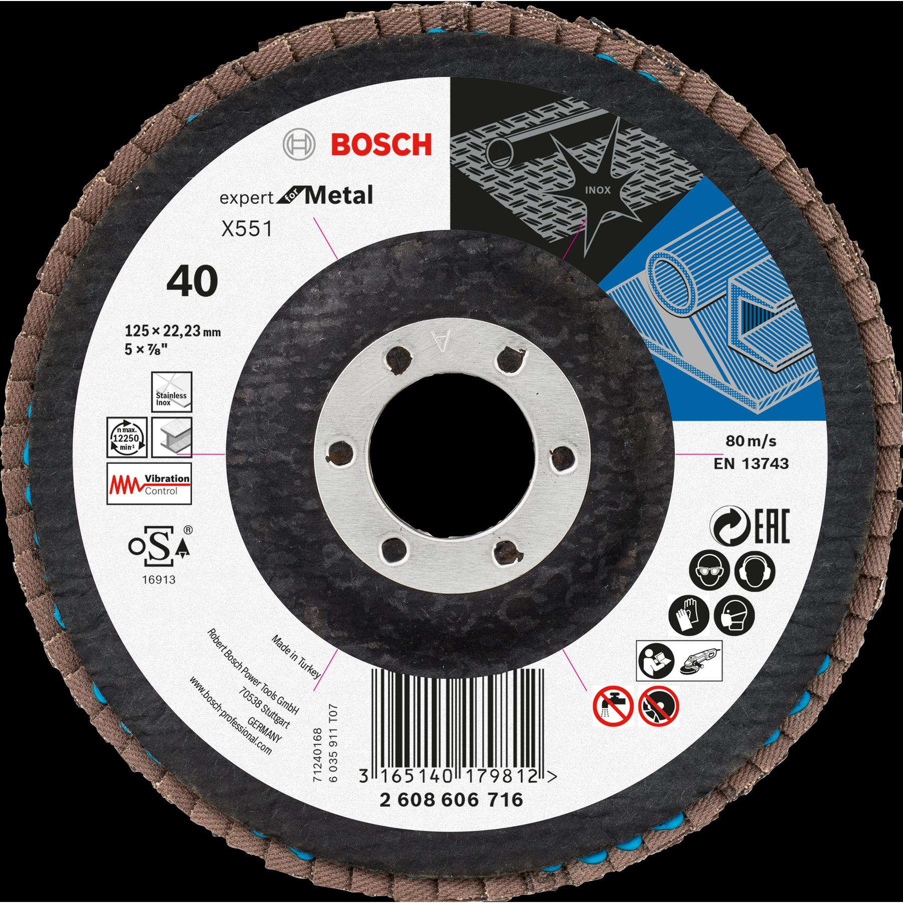 Bosch Professional Zubehör, Schleifmittel, Fächerschleifscheibe X551 Expert for Metal, gewinkelt, 125 mm, 40 (40)