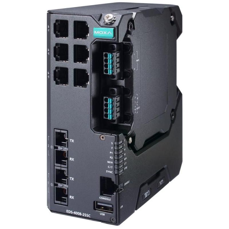 Moxa EDS-4008-2SSC-HV (6 Ports), Netzwerk Switch, Schwarz, Grün