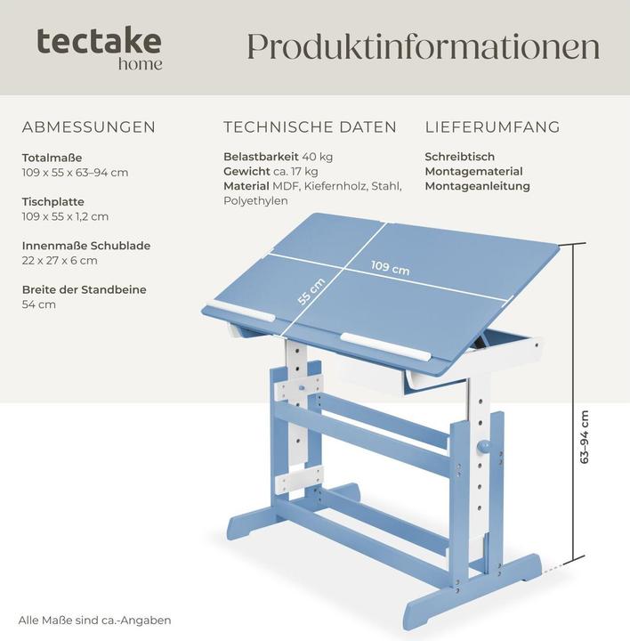 Produktbild tectake Schreibtisch (109 x 55 x 94 cm)