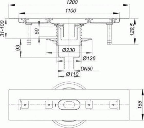 Actual product image Dallmer shower channel CeraLine vertical F 521668, 1100mm, DN 50 height 110mm (1100 mm)