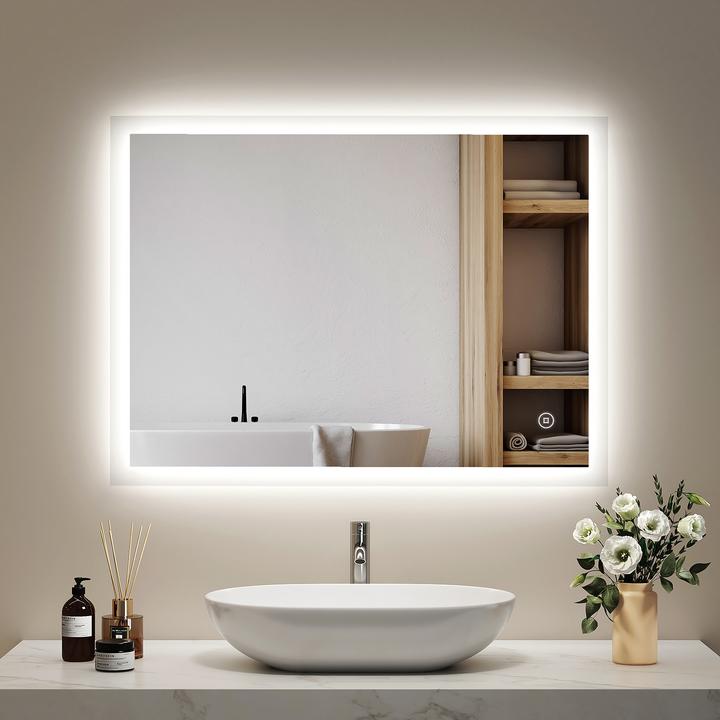 Actual product image Emke Bathroom Mirror With Lighting 80*60cm,Fog-Free, 3 Colour Temperatures (3000K-6500K)&Dimmable (80 x 60 cm)