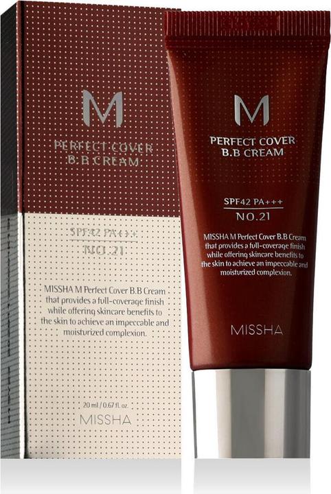 Actual product image Missha M Perfect Cover BB Cream SPF 42 No. 21 Light Beige 20ml (Light Beige, 20 ml)