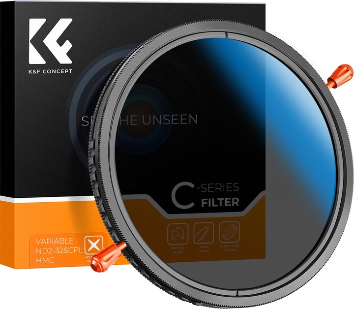 K&F Concept 72MM 2 in 1 CPL+Variable ND2ND32 Lens Filter 18Layers Blue Coated, without Black Cross (C Series) (Neutral density filter, 72 mm)
