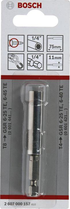 Produktbild Bosch Professional Zubehör Universalhalter, 1/4-Zoll, 75mm, 11mm, (in Verbindung mit Tiefenanschlag T8/T4) (Bit-Halter)